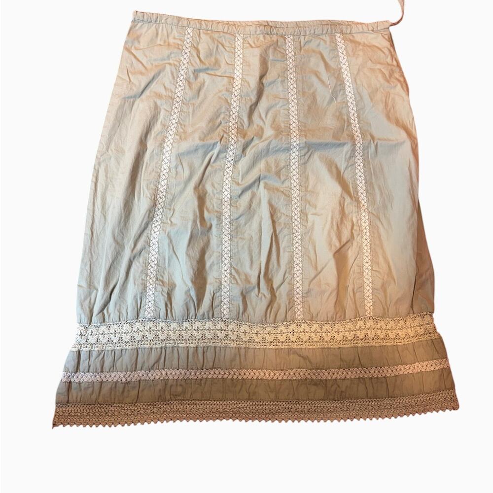 Prana Women's Laine Crochet Lace Trim Skirt Size Large Sage Green Cotton Boho